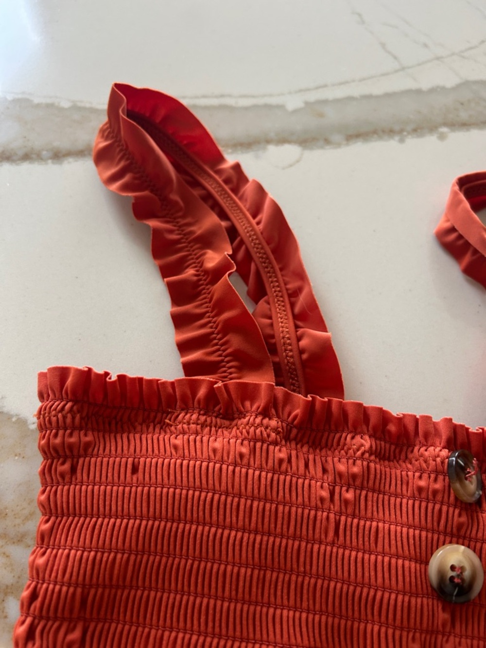 Rust Smocked Two-Piece Bikini Set, Size S - Picture 3 of 7